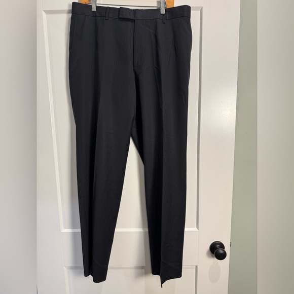 HUGO BOSS James Brown dark gray striped trousers pants flat front - Picture 2 of 6